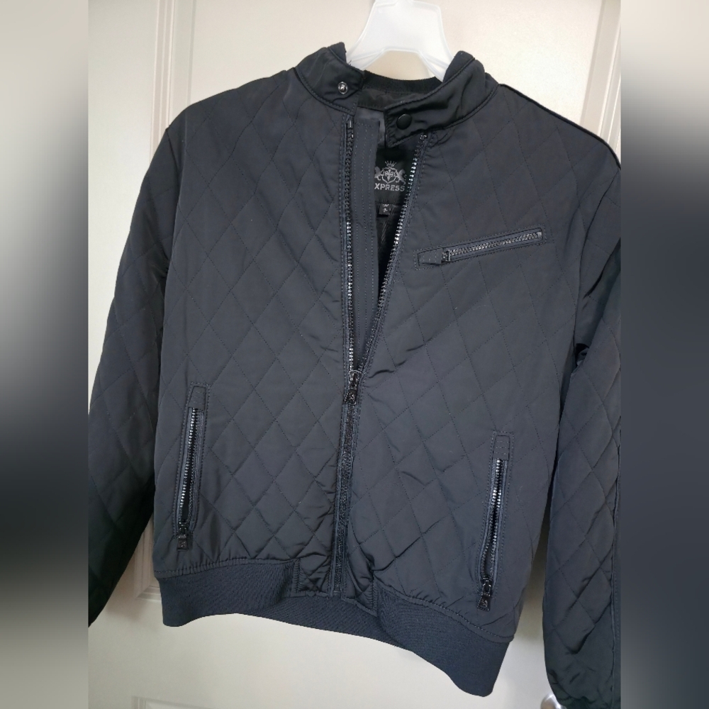 Express Black Quilted Bomber Jacket